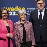 Elisabeth Baume-Schneider (au centre) représente la Suisse pour la première fois jeudi à Stockholm lors d'une réunion des ministres de l'intérieur de l'UE.